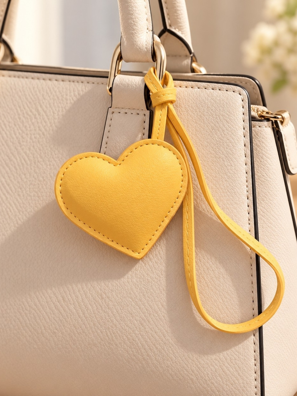 Yellow Faux Leather Heart Bag Purse Charm New